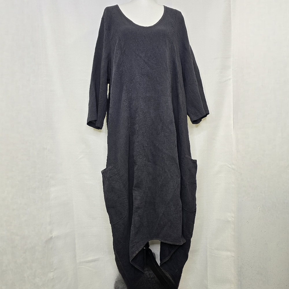 Bluefish Tunic Dress Black Micro Pleated 3/4 Sleeve Lagenlook Oversized